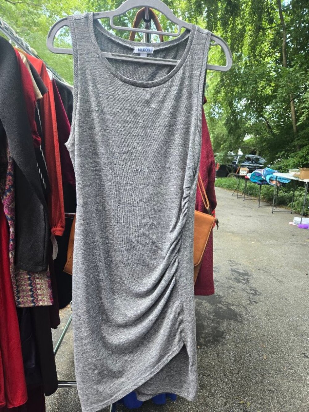 Tilon Gray Ruched Sleeveless Knit Dress Asymmetrical Tulip Hem Size M